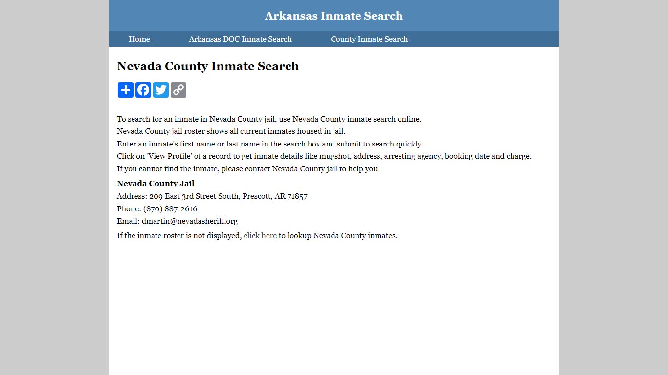 Nevada County Inmate Search